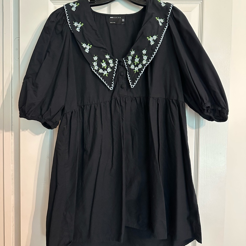 ASOS Navy Floral Embroidered Dress